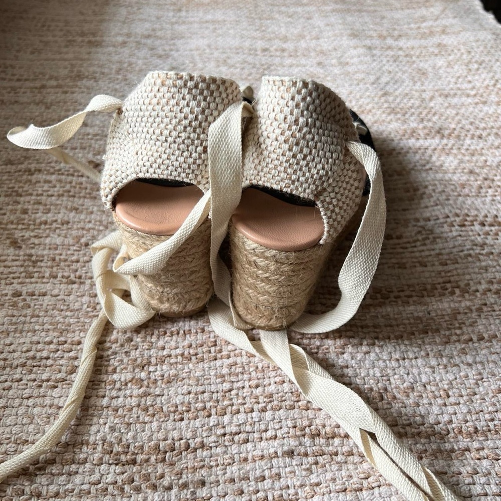Black and Cream Espadrille Wedge Sandals - Picture 4 of 6
